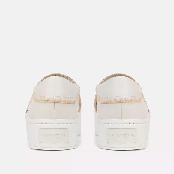 VINCE - Warren Raffia-Trim Leather Sneaker - White - Size 10 - Picture 13 of 14